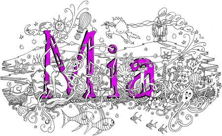 Mia Name art greeting  card ( your short message can be added free)