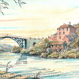 Ironbridge Sunset and the River Severn - Framed print on watercolour paper from pen, pencil and watercolour