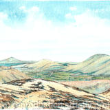 From the Long Mynd Nr Church Stretton on the Burway, greeting card - Print from a pen and pencil original on 300g high quality white greeting card 