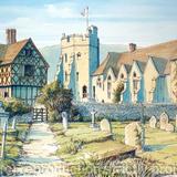 Stokesay Castle Nr Craven Arms Shropshire - Print on white hammered finish greeting card