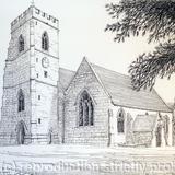 St Peters Church Kinver South Staffordshire ( Black & White) - Print from a pen and pencil original on 300g high quality white greeting card 