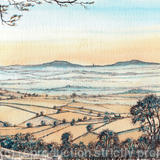 Abberley from Clee Hill at dawn, greeting card - Print from a pen and pencil original on 300g high quality white greeting card 