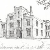 The Priory Dudley Registery Office greeting card - Framed print on watercolour paper of pen and pencil drawing