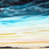 sunset with gold stars print on greeting card - Print on hammer finish card from acrylic painting