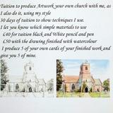 Tuition to produce pencil and pen drawing of a church of your choice for £40 - We will use pencil and pen on watercolour paper