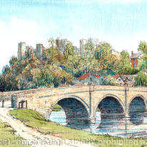 Dinham Bridge and Ludlow Castle Ludlow Shropshire, greeting card