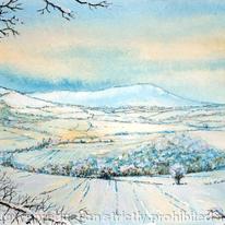 Clee Hill in winter snow from The malt Shovel Highley