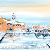 Stourport Canal Basin Worcestershire in winter greeting card