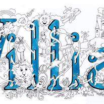 William name art ( darker) or illustration pack of 5 small greeting cards with enbvelopes