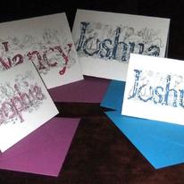 greeting cards of the two sizes with coloured envelopes to match