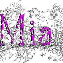 Mia Name art greeting  card ( your short message can be added free)