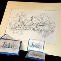 Jake Original drawing of a first name in pen on superior acid free 200g acid free cartridge paperon 200g + 10 cards ( 5 large & 5 small)