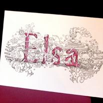 Name art card example Elsa, I will produce any name for you like this in this style