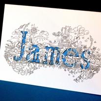 Name art card example James, I will produce any name for you like this in this style