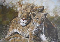 Serenity - Lioness with Cub - Original Acrylic Painting