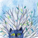 hiding cat | | | watercolour hiding cat
