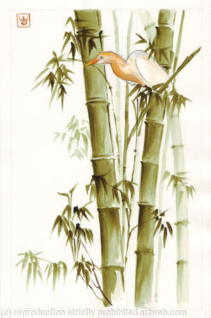 Bamboo and heron