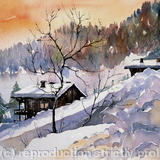 La Plagne, French Alps - Watercolour