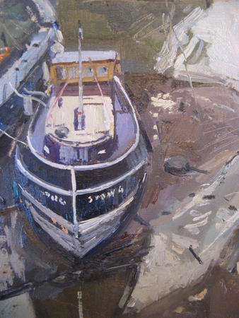 Purple boat Brentford Lock