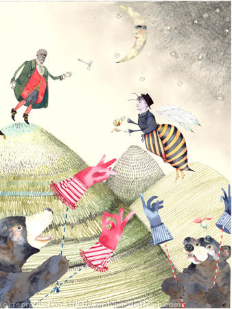 Baron Munchausen, abee and two bears