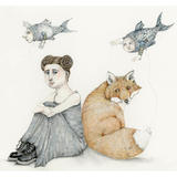 Sitting with a Fox - pencil and watercolour