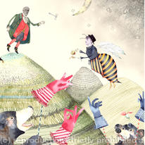 Baron Munchausen, abee and two bears