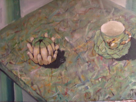 Cup and Gourd on Marble Table