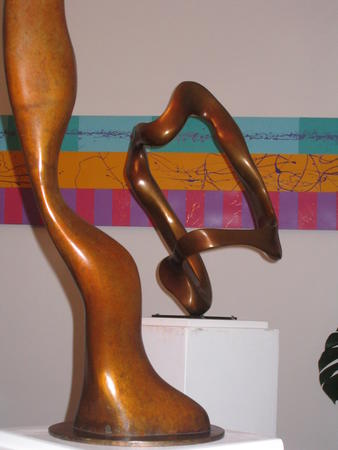 Dick Buddens Dancing sculptures with Caroline Buddens Panoramic painting behind.