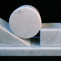 3-part construction, suspended between the irresistible force and the immovable object, or a cheeseboard, carrara marble, ht. 122mm, £poa