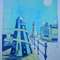 Cut away the parts that I want to remain blue and print the last colour.