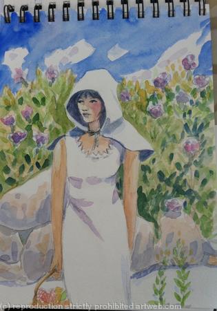 Girl in sun cape Mediterranean Summer
