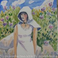 Girl in sun cape Mediterranean Summer