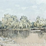Stanborough Lakes towards evening - Pen and watercolour