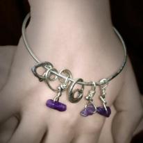 Sterling Silver Charm Bangle With Gemstone Beading And A Unique Sterling Silver Heart Charm