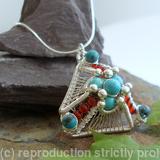 Turquoise Pyramid Pendant - Turquoise, Red Agate and silver
