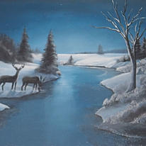 Deer Drinking from Creek