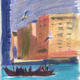 Dubai creek and plane | £300 | 21 x 14cm | Crayon on paper Dubai creek and plane