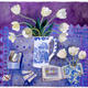 Tulips in a willow pattern jug