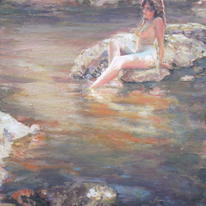 hidden Diana swimming in river