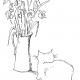 cat with daffodils | £14 | 254 x 203cm | pen and ink cat with daffodils