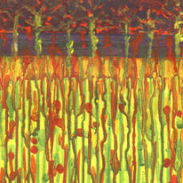 Autumn trees in a popy field