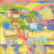 Summer meadow and house within walled garden