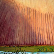 Sun, ploughed field, and frozen grass