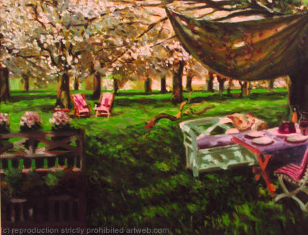apple blossom with deck chairs