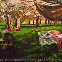 apple blossom with deck chairs