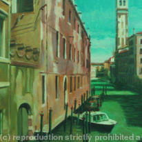 green canal with camponile - venice