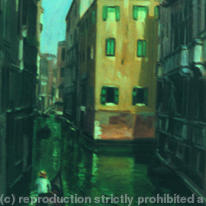 shady green water canal - venice