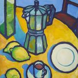 coffee pot lemons - oil on canvas