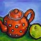 A red teapot and an…