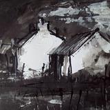 croft houses - indian ink, acrylic